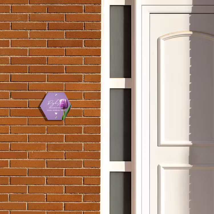 Naambordje voordeur - Hexagon - Paarse tulp - Sierlijk — 2
