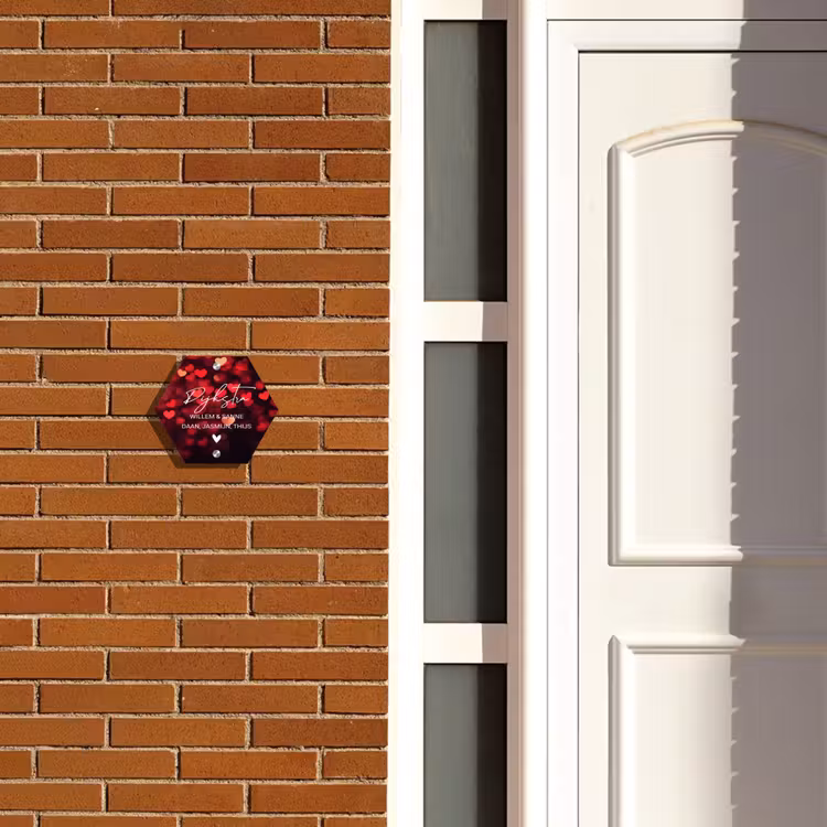 Naambordje voordeur - Hexagon - Rode hartjes - Sierlijk — 2