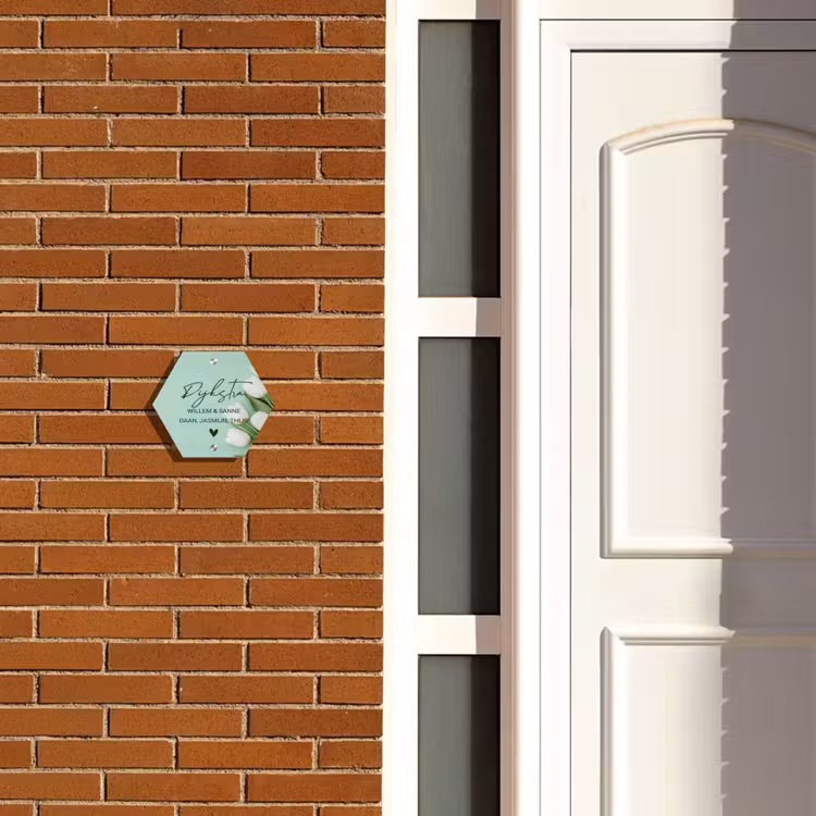 Naambordje voordeur - Hexagon - Witte tulpen - Sierlijk — 2