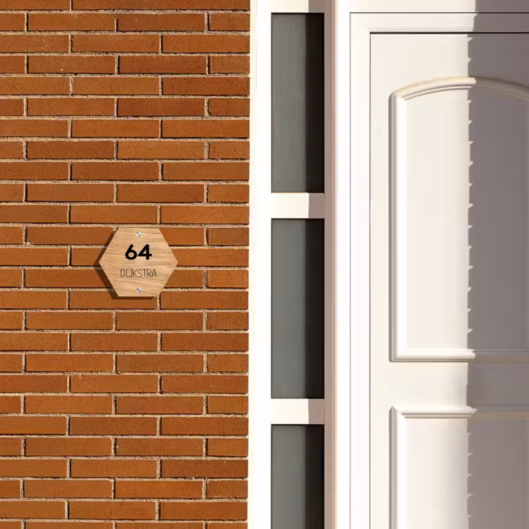 Naambordje voordeur - Hexagon - Licht hout - Modern — 2