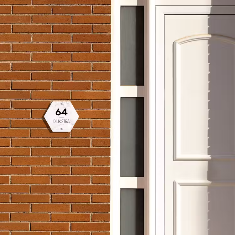 Naambordje voordeur - Hexagon - Wit marmer - Modern — 2