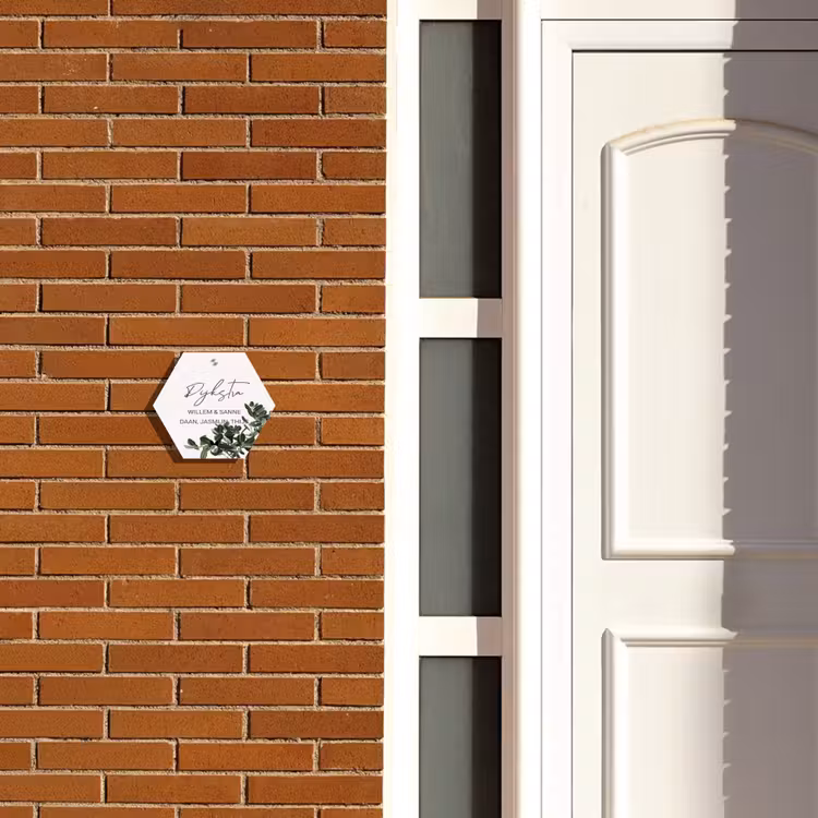 Naambordje voordeur - Hexagon - Wit met bladeren - Sierlijk — 2