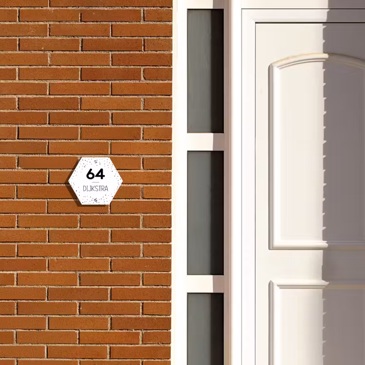 Naambordje voordeur - Hexagon - Wit met stippen - Modern — 2