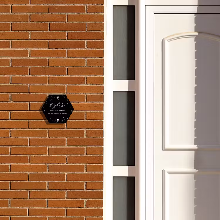 Naambordje voordeur - Hexagon - Zwart met stippen - Sierlijk — 2