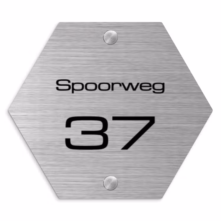 Naambordje voordeur geborsteld - Hexagon - RVS - Metaal - Modern — 1