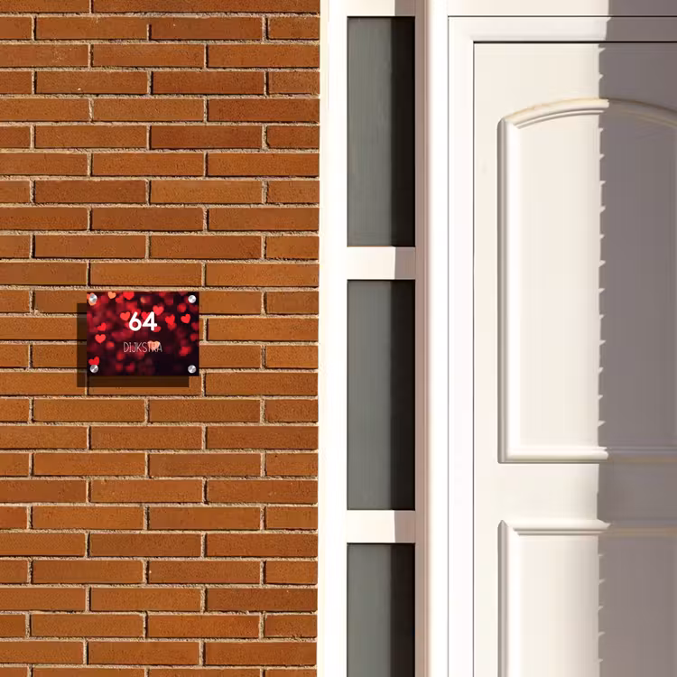 Naambordje voordeur - Rechthoek - Rode hartjes- Modern — 3