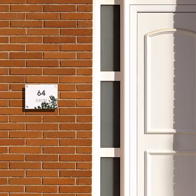 Naambordje voordeur - Rechthoek - Wit met bladeren - Modern — 3