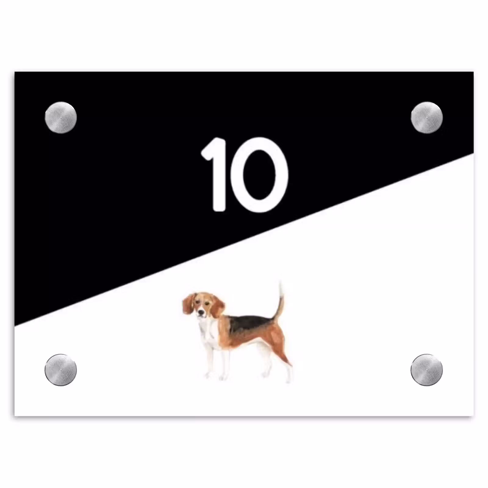 Naambordje voordeur - Rechthoek - Zwart wit - Huisdier - Beagle — 1