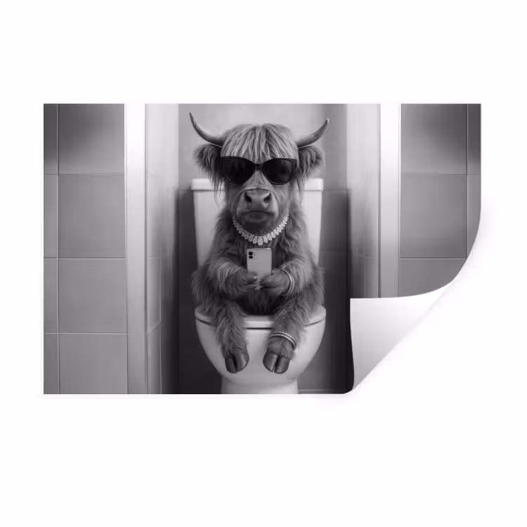 Muursticker - Stier - Telefoon - Toilet - Zwart - Wit — 1