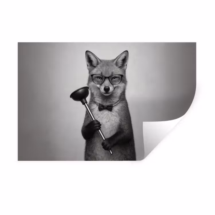 Muursticker - Vos - WC-ontstopper - Zwart - Wit — 1