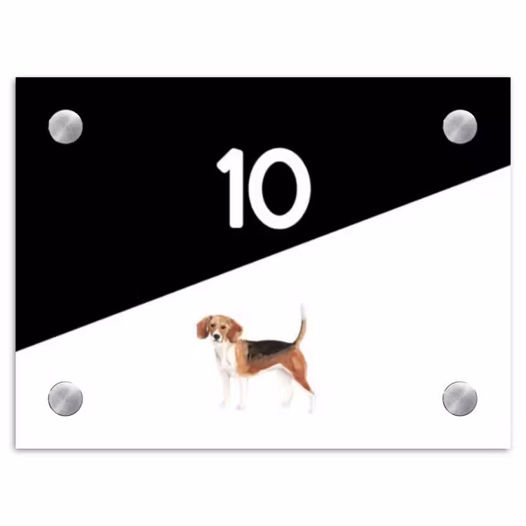 Naambordje voordeur - Rechthoek - Zwart wit - Huisdier - Beagle — 1