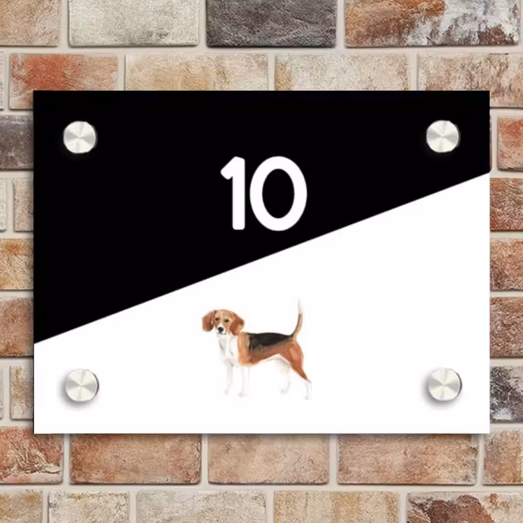 Naambordje voordeur - Rechthoek - Zwart wit - Huisdier - Beagle — 4