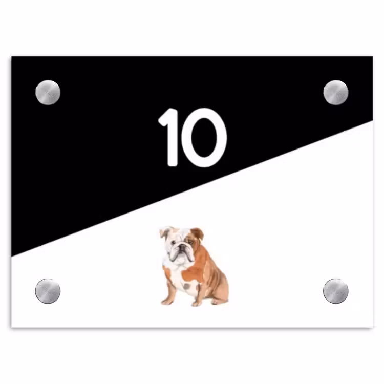 Naambordje voordeur - Rechthoek - Zwart wit - Huisdier - Engelse bulldog — 1