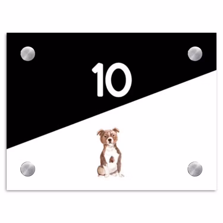 Naambordje voordeur - Rechthoek - Zwart wit - Huisdier - Staffordshire bullterriër — 1