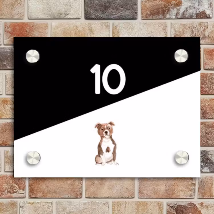 Naambordje voordeur - Rechthoek - Zwart wit - Huisdier - Staffordshire bullterriër — 4