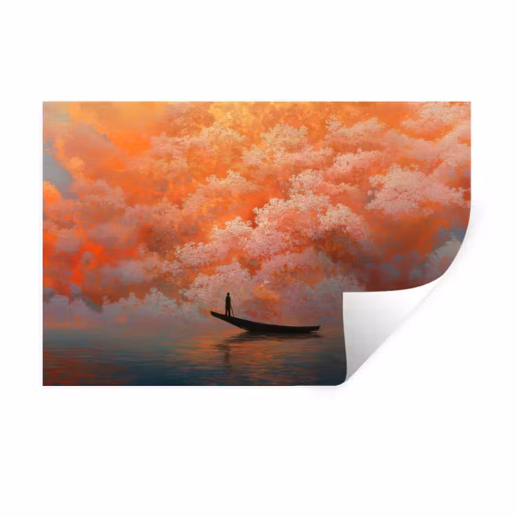 Muursticker - Zee - Boot - Wolken - Oranje — 1