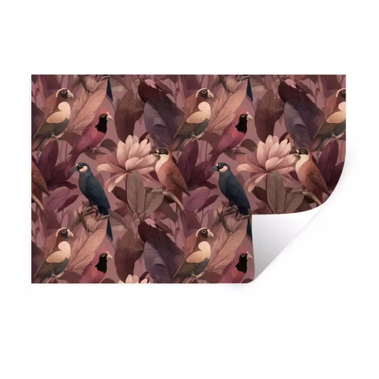 Muursticker - Vogels - Bladeren - Roze — 1
