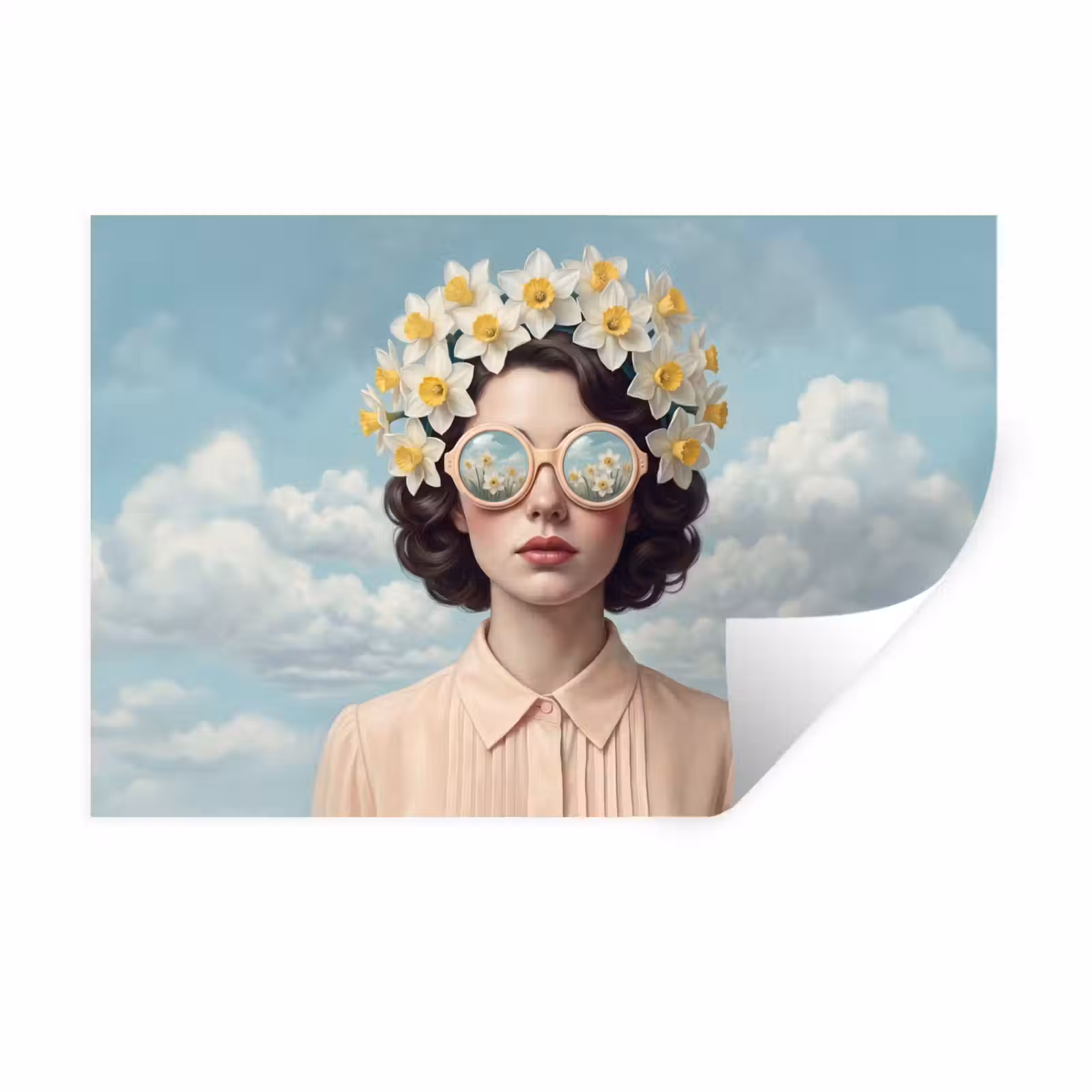 Muursticker - Vrouw - Narcissen - Geel — 1