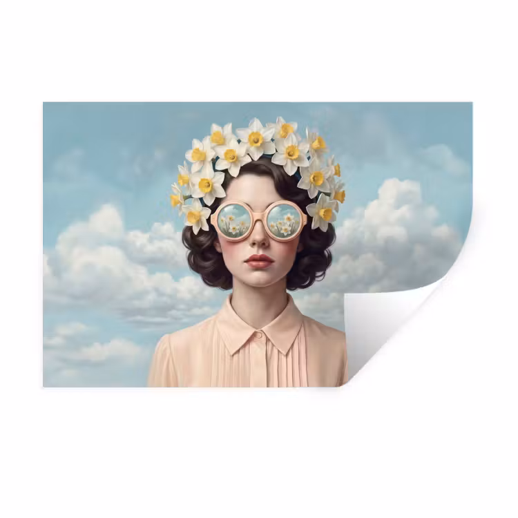Muursticker - Vrouw - Narcissen - Geel — 1