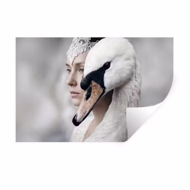 Muursticker - Vrouw - Zwaan - Wit — 1