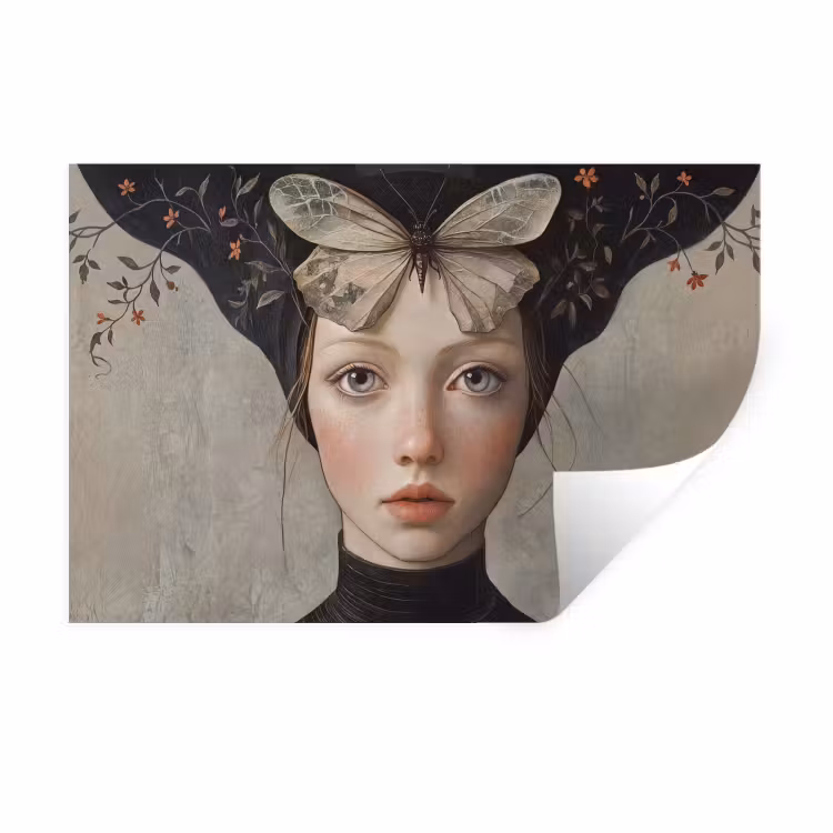 Muursticker - Woman - Butterfly - Art - Classic - Muted — 1