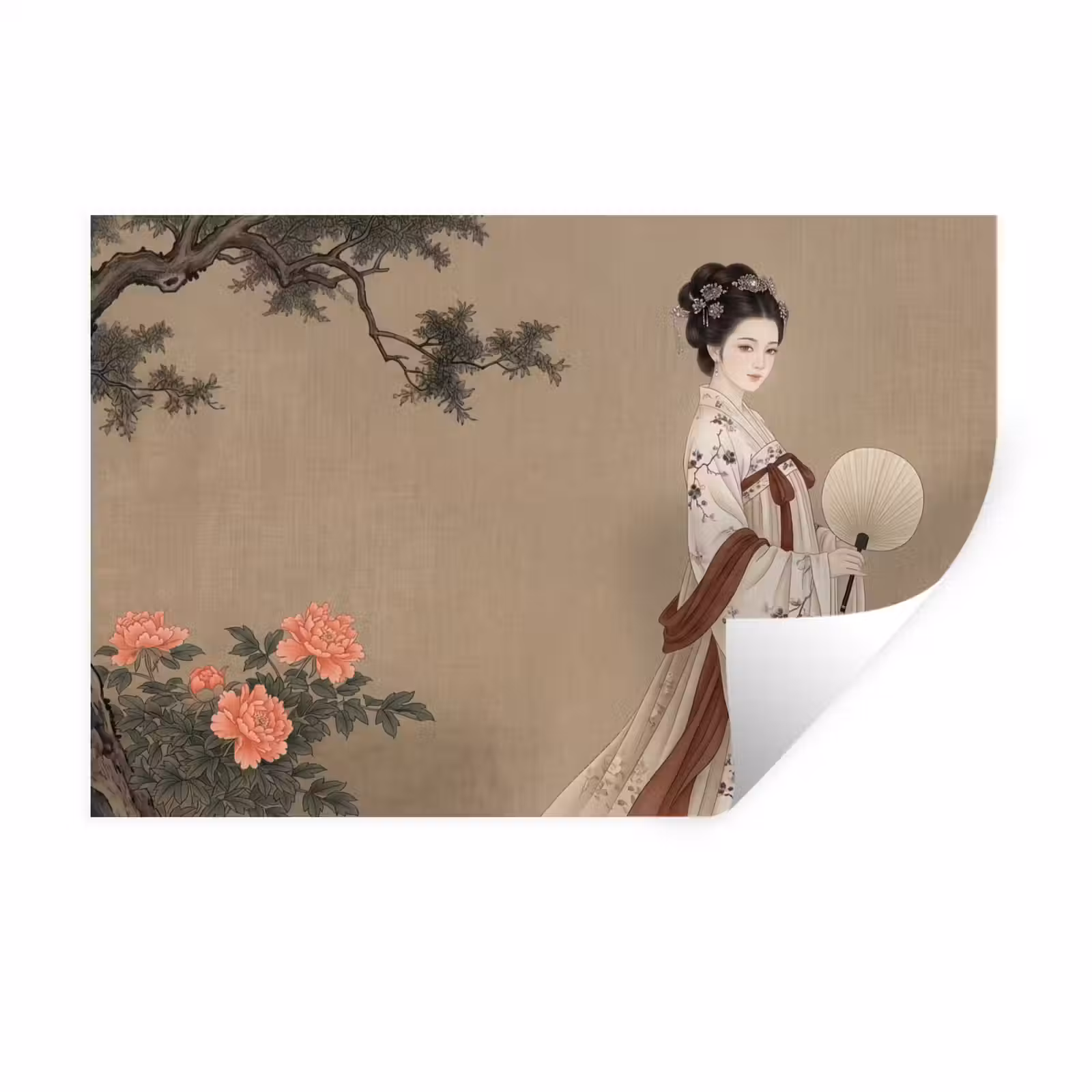 Muursticker - Vrouw - Azië - Kunst - Beige — 1