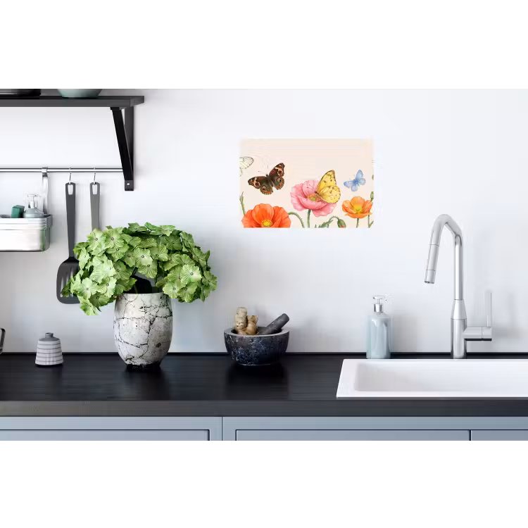 Muursticker - Vlinders - Klaprozen - Illustratie - Kleurrijk — 2
