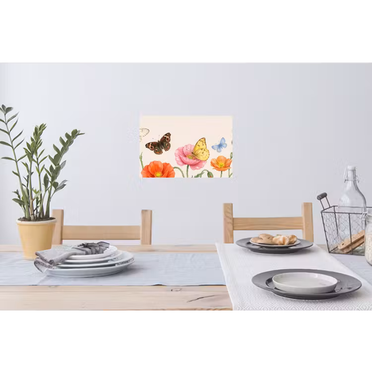 Muursticker - Vlinders - Klaprozen - Illustratie - Kleurrijk — 3