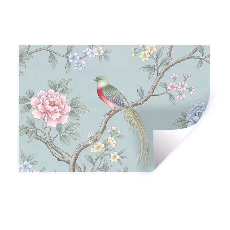 Muursticker - Vogel - Bloemen - Kleurrijk — 1