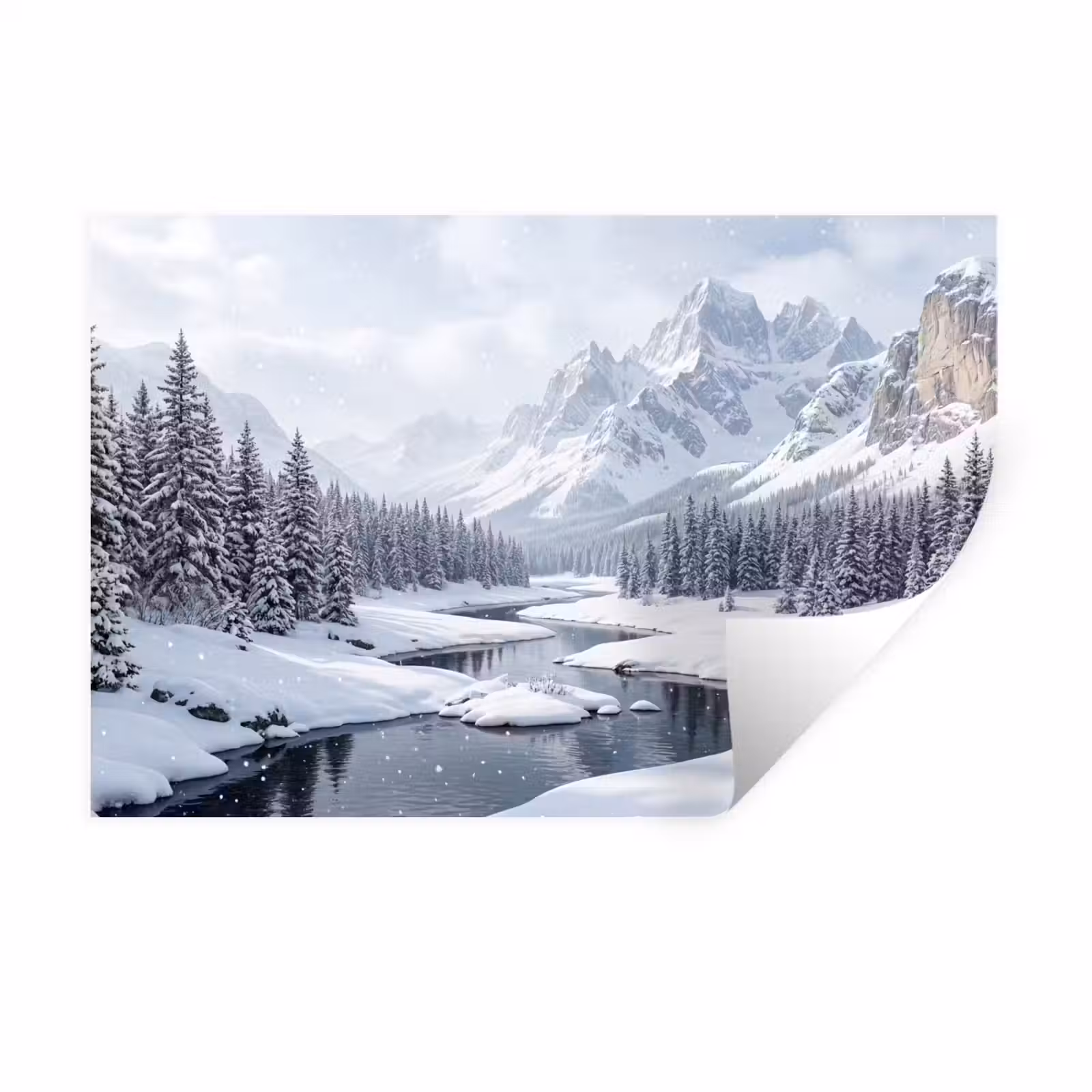 Muursticker - Sneeuwlandschap - Bergen - Rivier - Winter — 1