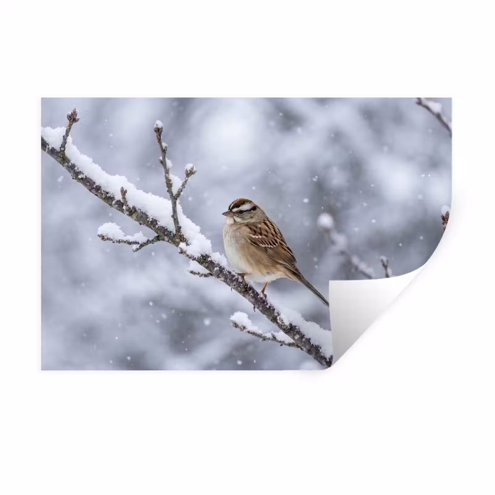 Muursticker - Vogel - Tak - Sneeuw - Winter — 1