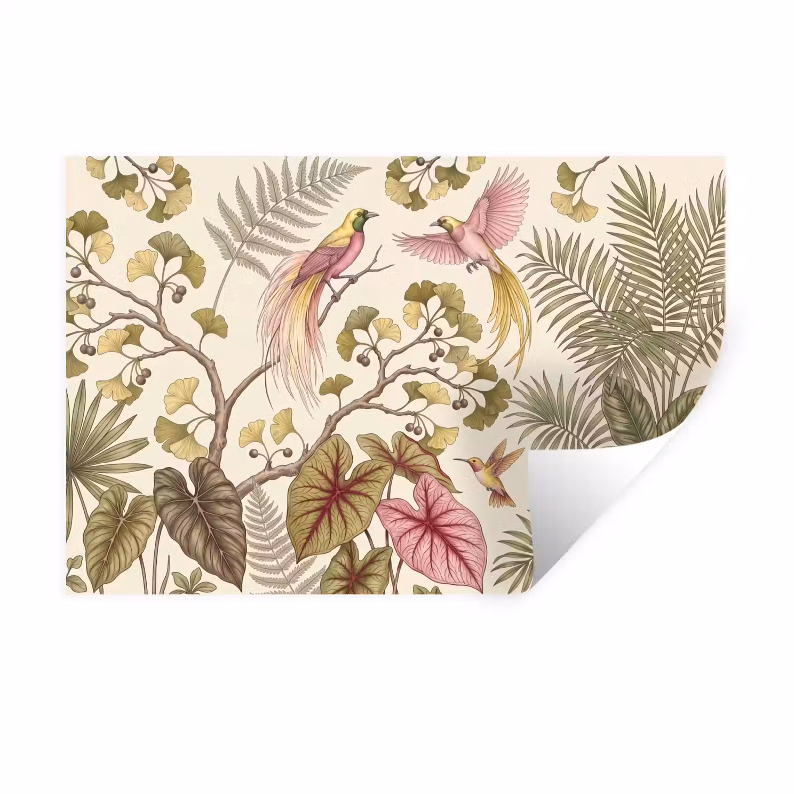 Muursticker - Vogels - Tropisch - Botanisch - Roze — 1