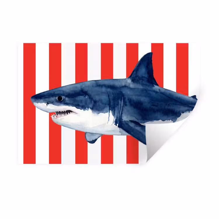 Muursticker - Vis - Haai - Zee - Illustratie - Blauw — 1