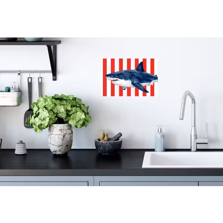 Muursticker - Vis - Haai - Zee - Illustratie - Blauw — 2