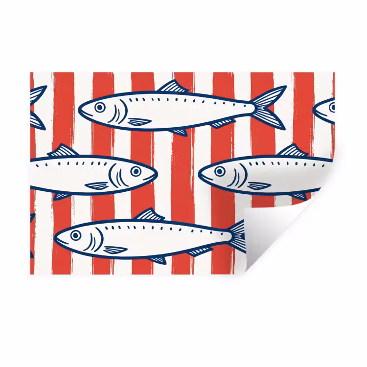 Muursticker - Vis - Patroon - Strepen - Illustratie - Rood — 1