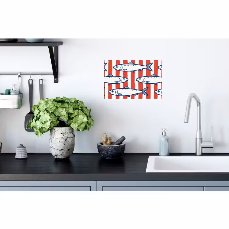 Muursticker - Vis - Patroon - Strepen - Illustratie - Rood — 2