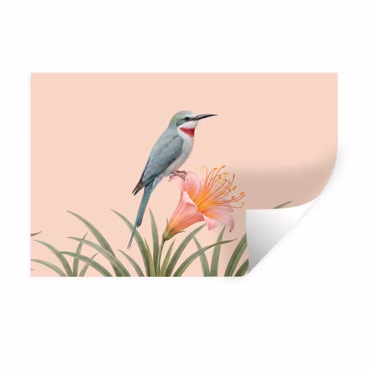 Muursticker - Vogel - Bloem - Natuur - Roze — 1