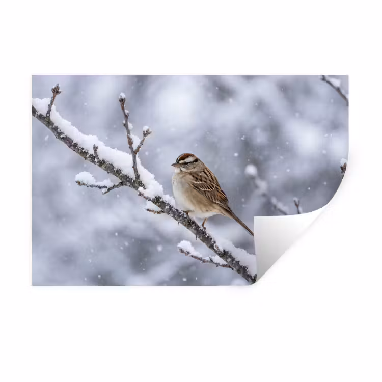Muursticker - Vogel - Tak - Sneeuw - Winter — 1