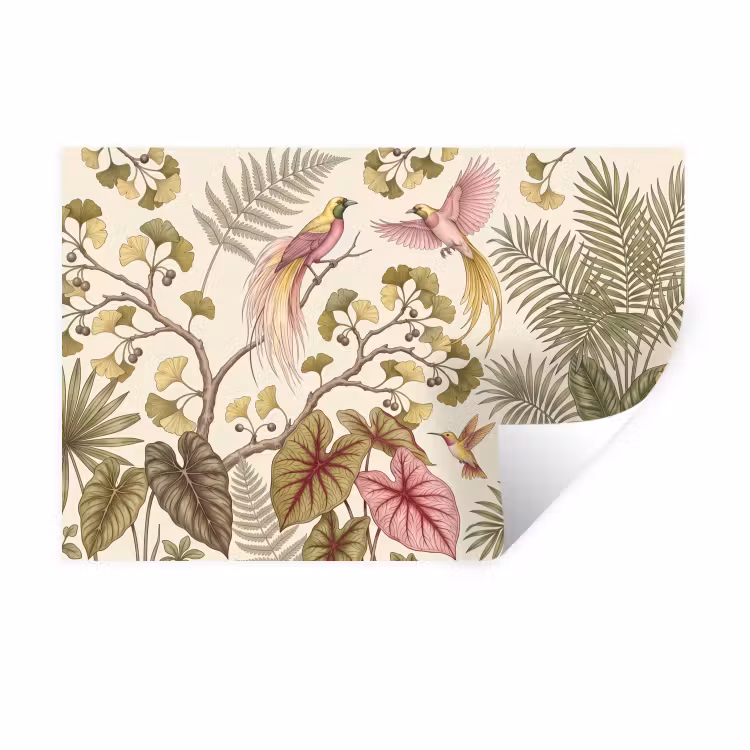 Muursticker - Vogels - Tropisch - Botanisch - Roze — 1