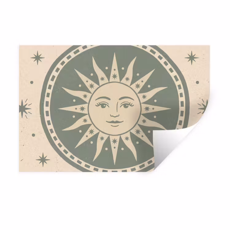 Muursticker - Zon - Sterren - Astrologie - Vintage - Groen — 1