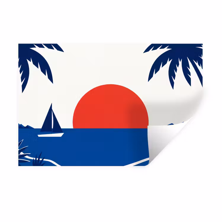 Muursticker - Zonsondergang - Zee - Palmboom - Tropisch - Modern — 1