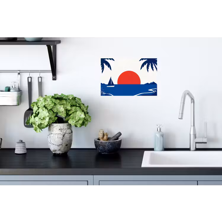 Muursticker - Zonsondergang - Zee - Palmboom - Tropisch - Modern — 2