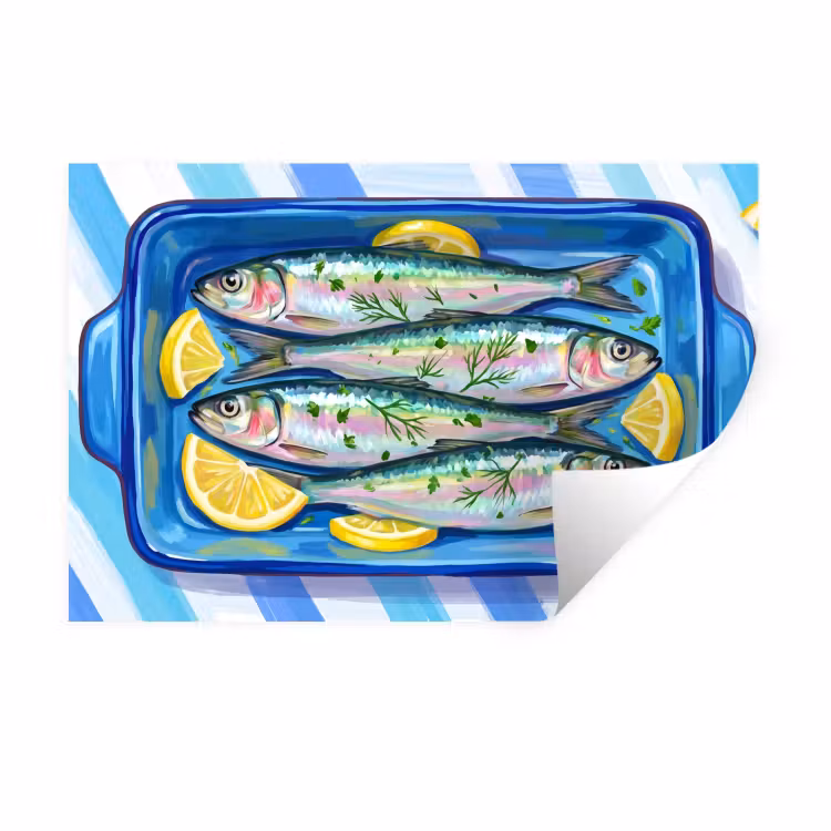 Muursticker - Vis - Citroen - Kruiden - Eten - Blauw — 1