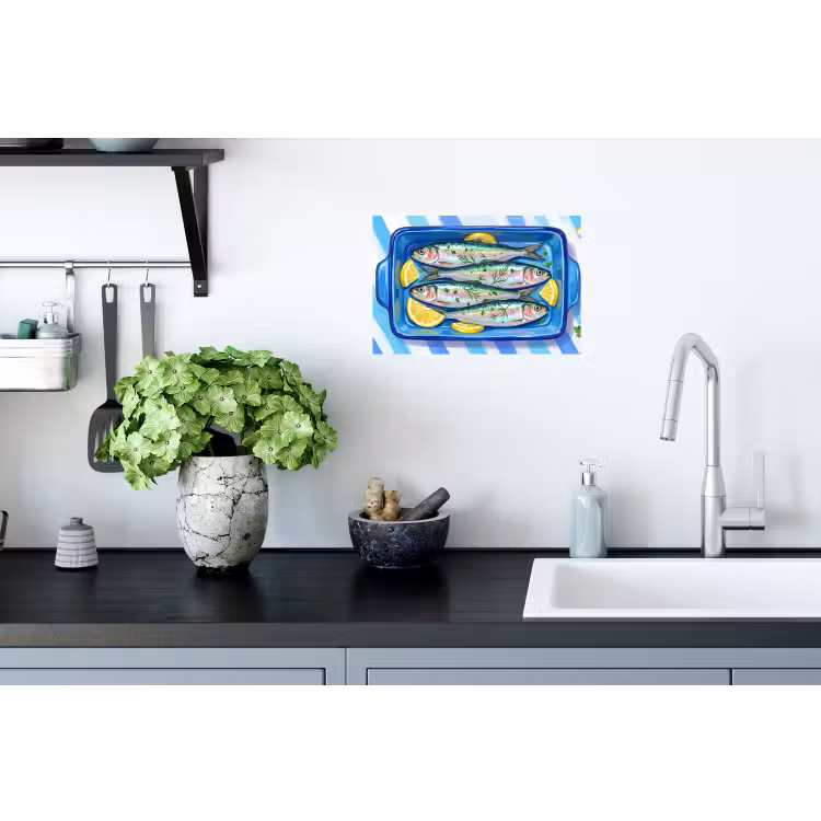 Muursticker - Vis - Citroen - Kruiden - Eten - Blauw — 2