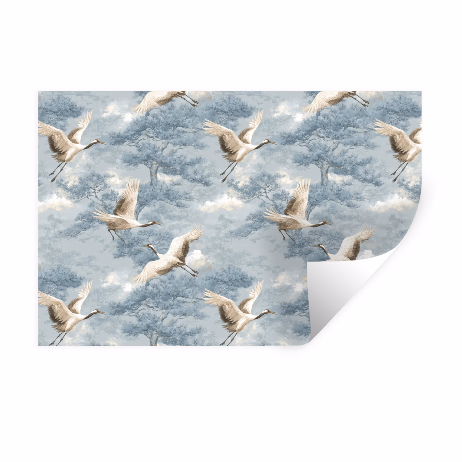 Muursticker - Wolken - Kraanvogels - Blauw — 1