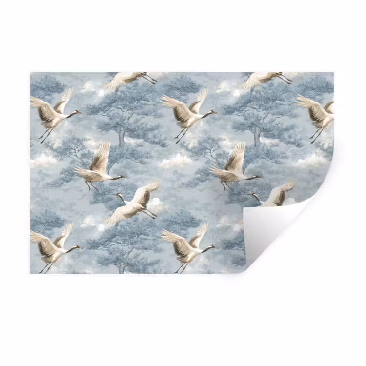 Muursticker - Wolken - Kraanvogels - Blauw — 1