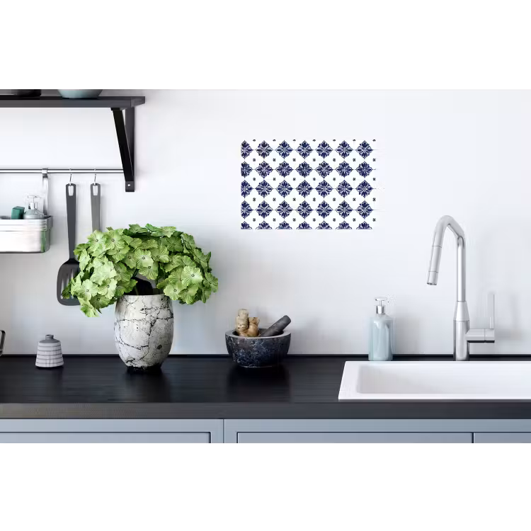 Muursticker - Tegelmotief - Blauw - Wit - Bloem — 2