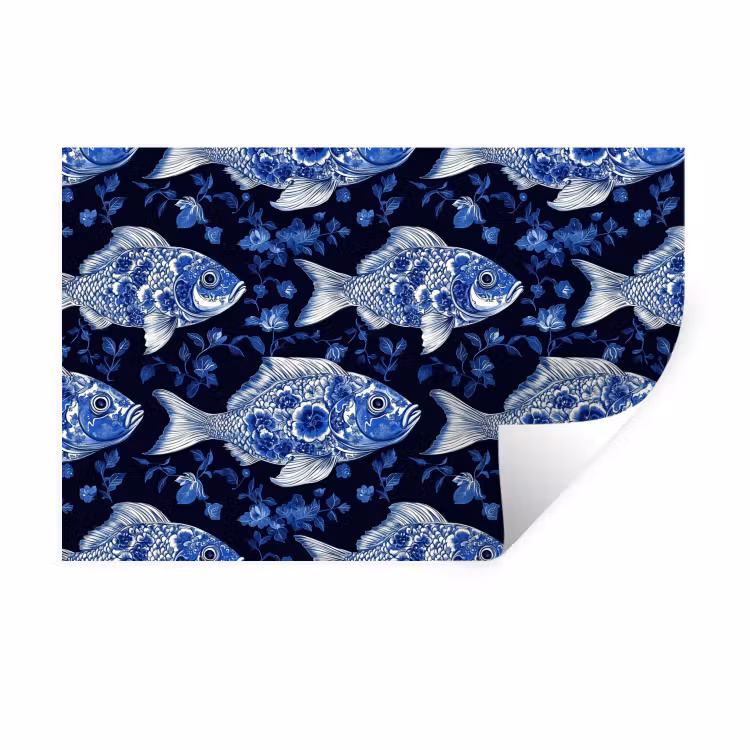 Muursticker - Vissen - Bloemen - Blauw — 1