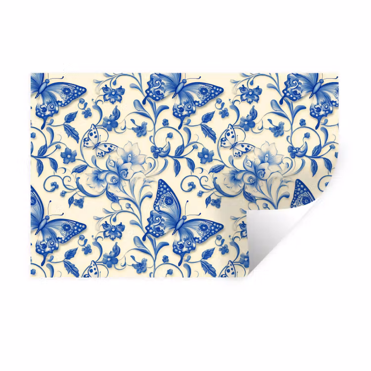 Muursticker - Vlinders - Bloemen - Blauw - Botanisch — 1