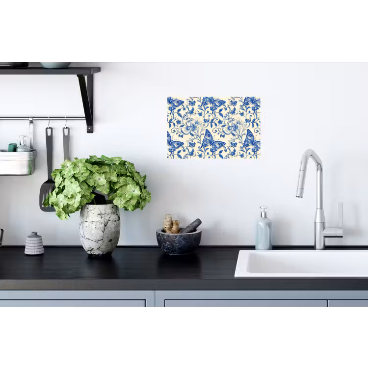 Muursticker - Vlinders - Bloemen - Blauw - Botanisch — 2